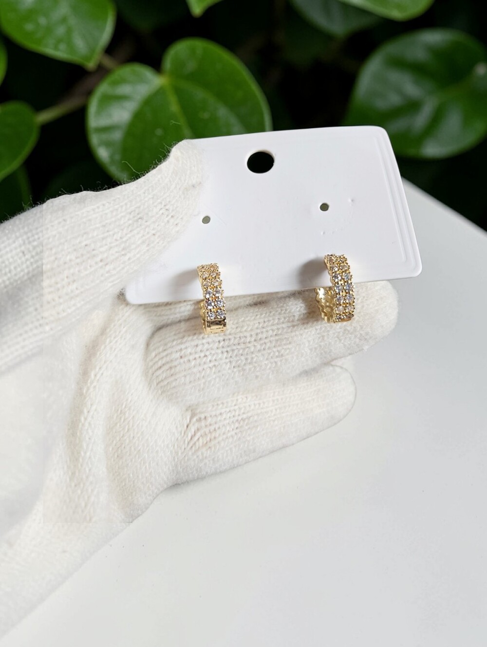 Gold Pave Huggie Hoop Earrings - Elegant Women Jewelry